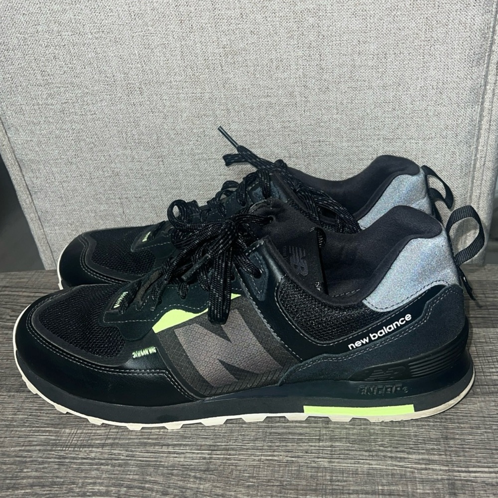 Men’s Size 12 New Balance 574 Black Lime Glow